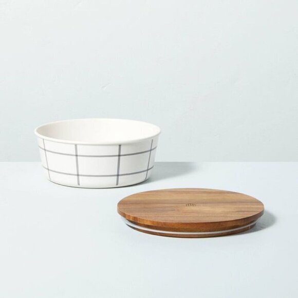 Hearth & Hand 34oz Grid Bamboo Melamine Bento Food Storage Box Wood Top Gray - Picture 3 of 5